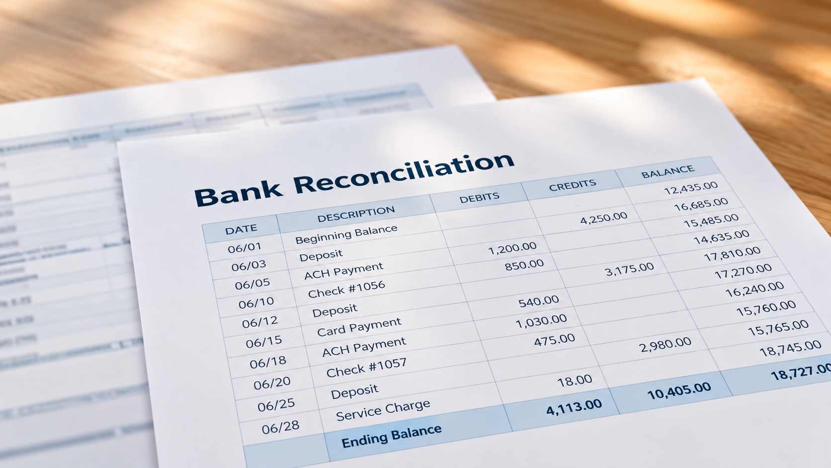 Bank reconciliation document